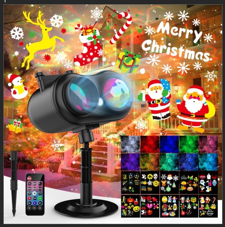 Abdtech 8-Pattern Christmas Projector Lights Outdoor Halloween,2025 Upgraded Brighter Holiday Lights Outdoor 80 Effects (10 Slides +3D Color),2-in-1 Christmas Decorations Outdoor Lighting for Party Decor - Image 1